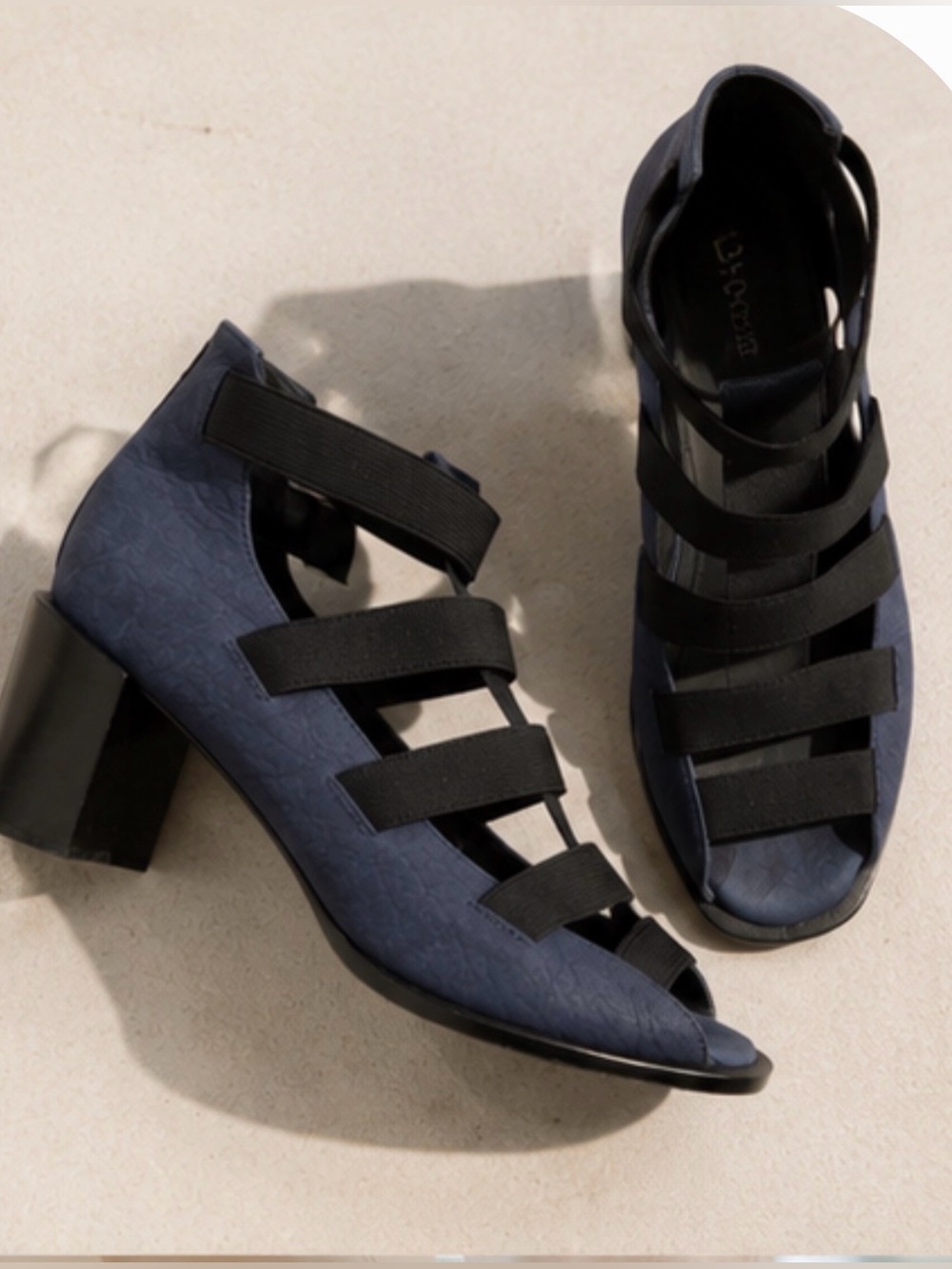 See by Chloé Navy Leather Elastic Cage Block Heel Sandals Size 41 Made in Italy